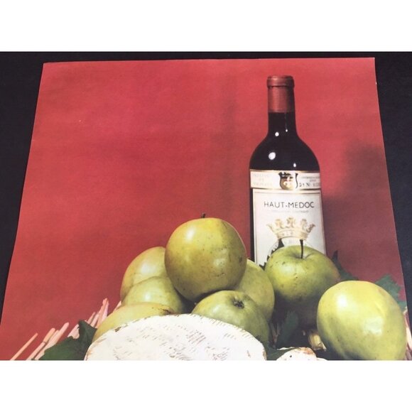 Vintage 1970’s Wine & Cheese Poster Art Pomme De France Haut Medoc Wine Camembet - Picture 6 of 7